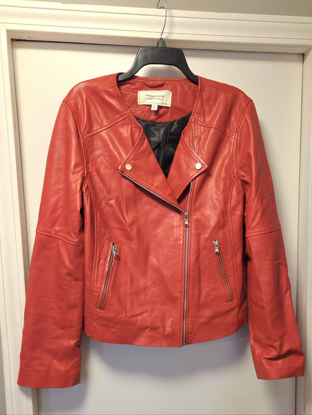 BAGATELLE Heritage Red 100% Leather Asymmetrical Moto Jacket